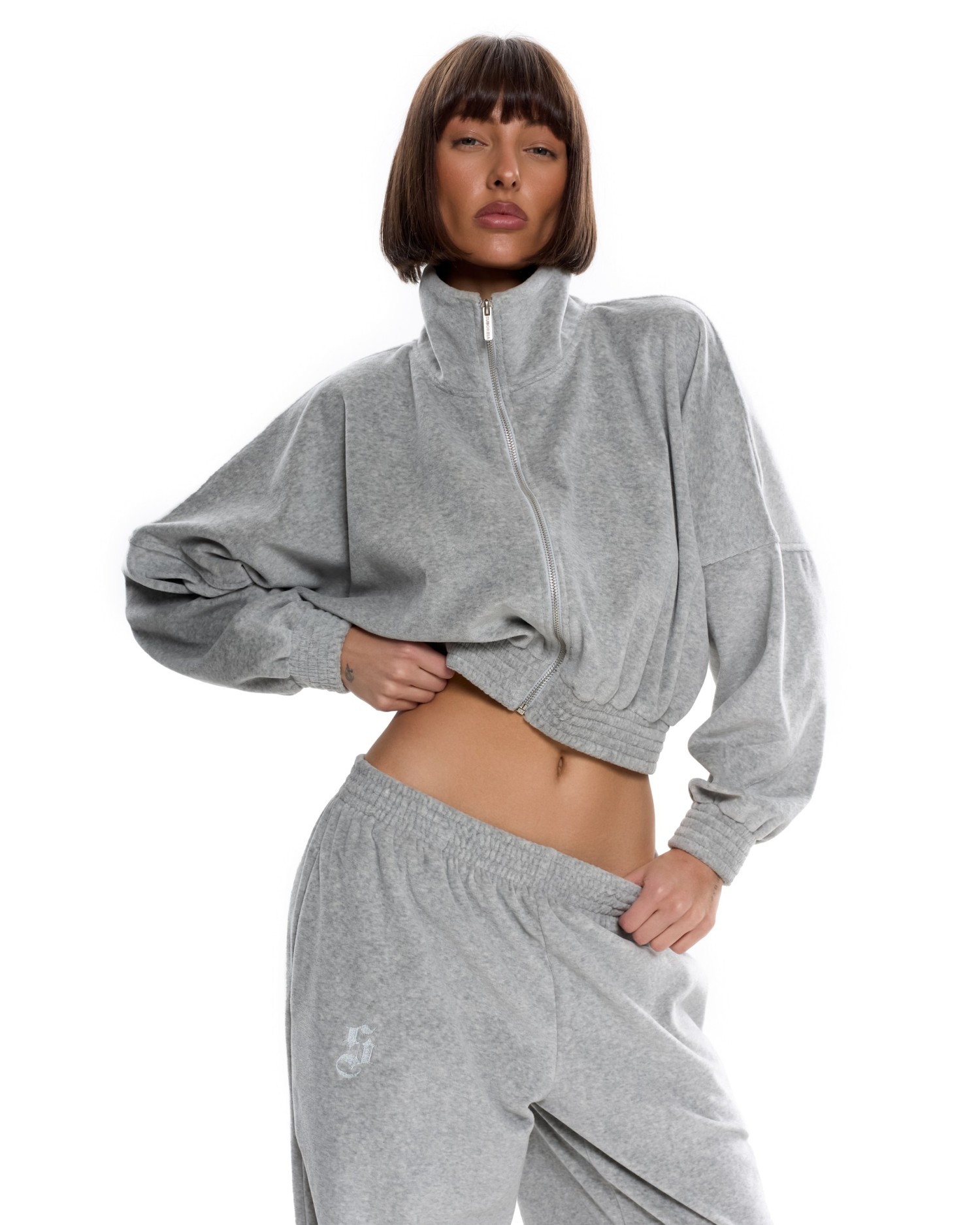 Костюм из велюра без капюшона (джоггеры) Серый меланж