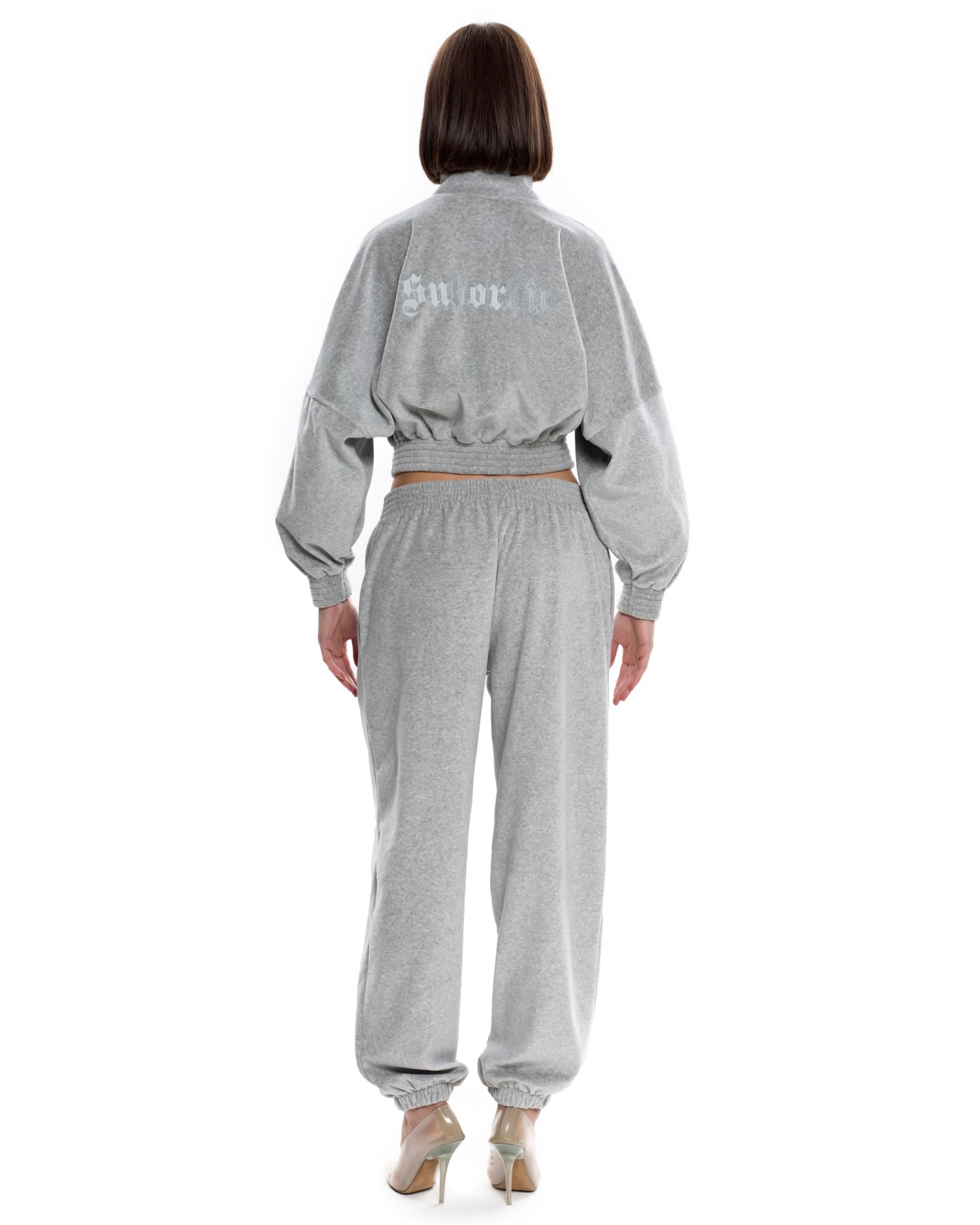 Костюм из велюра без капюшона (джоггеры) Серый меланж