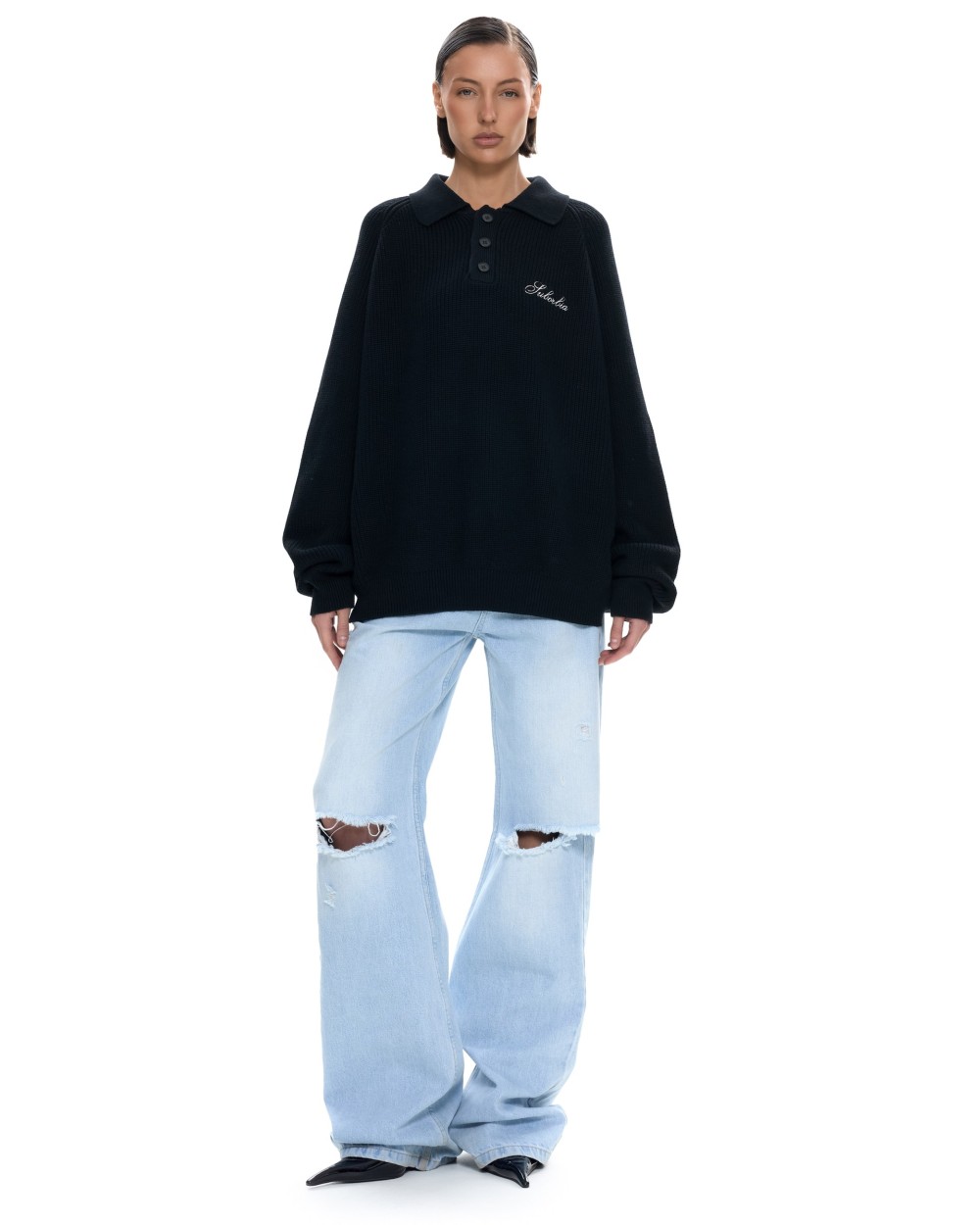 Вязаное поло Черный