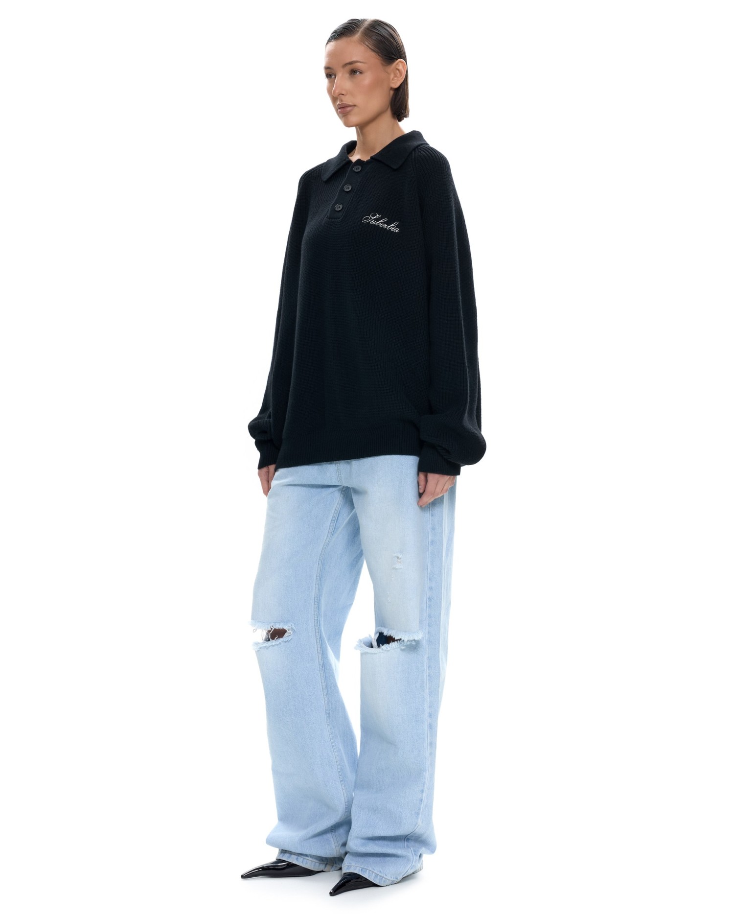 Вязаное поло Черный