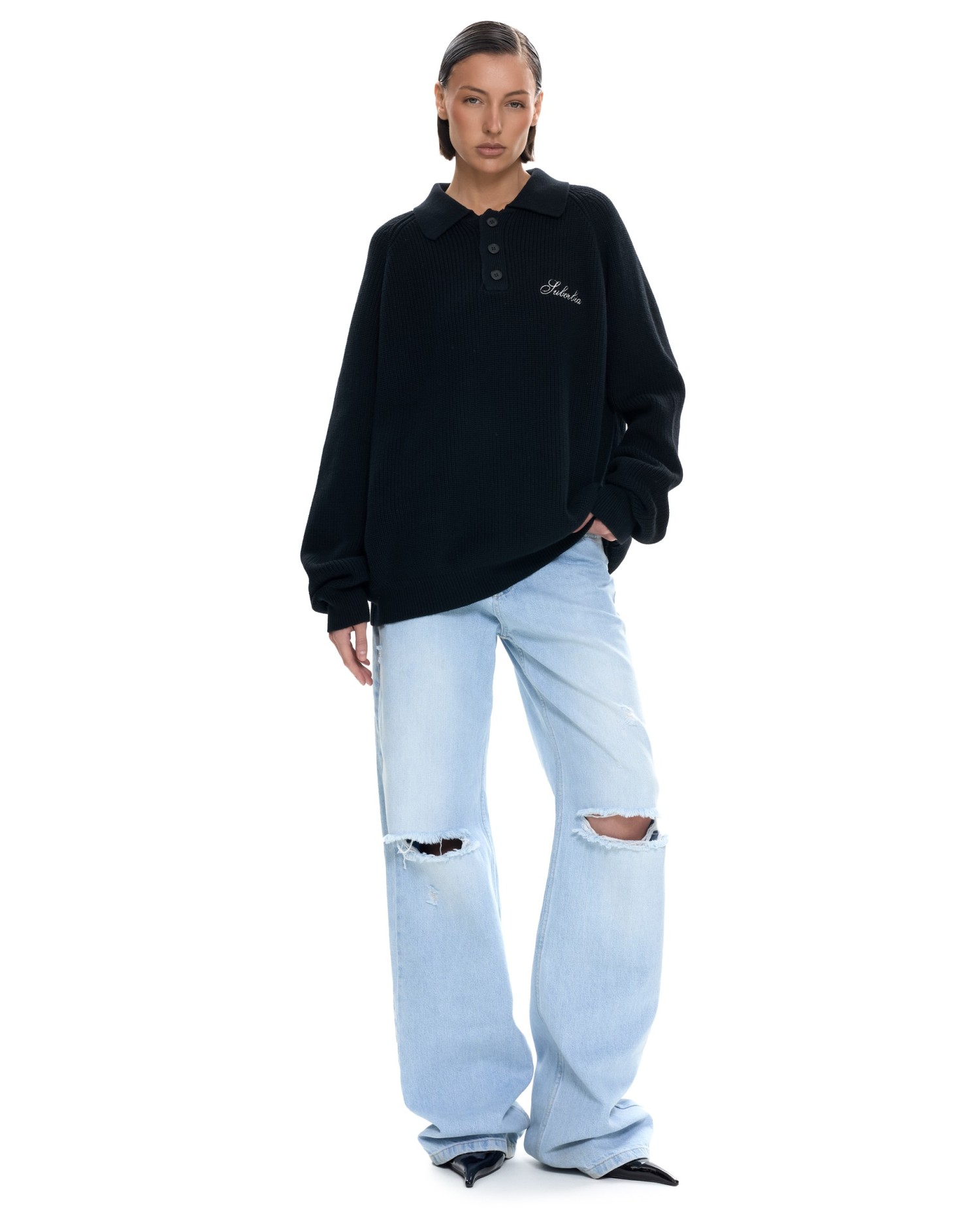 Вязаное поло Черный