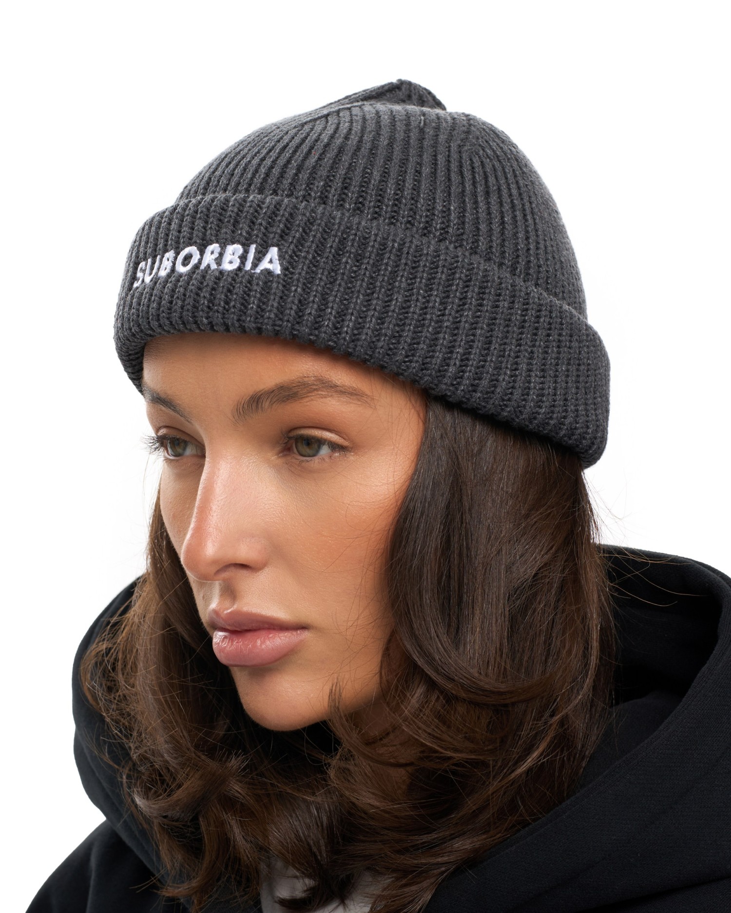 Шапка бини SUBORBIA Name Dark grey melange