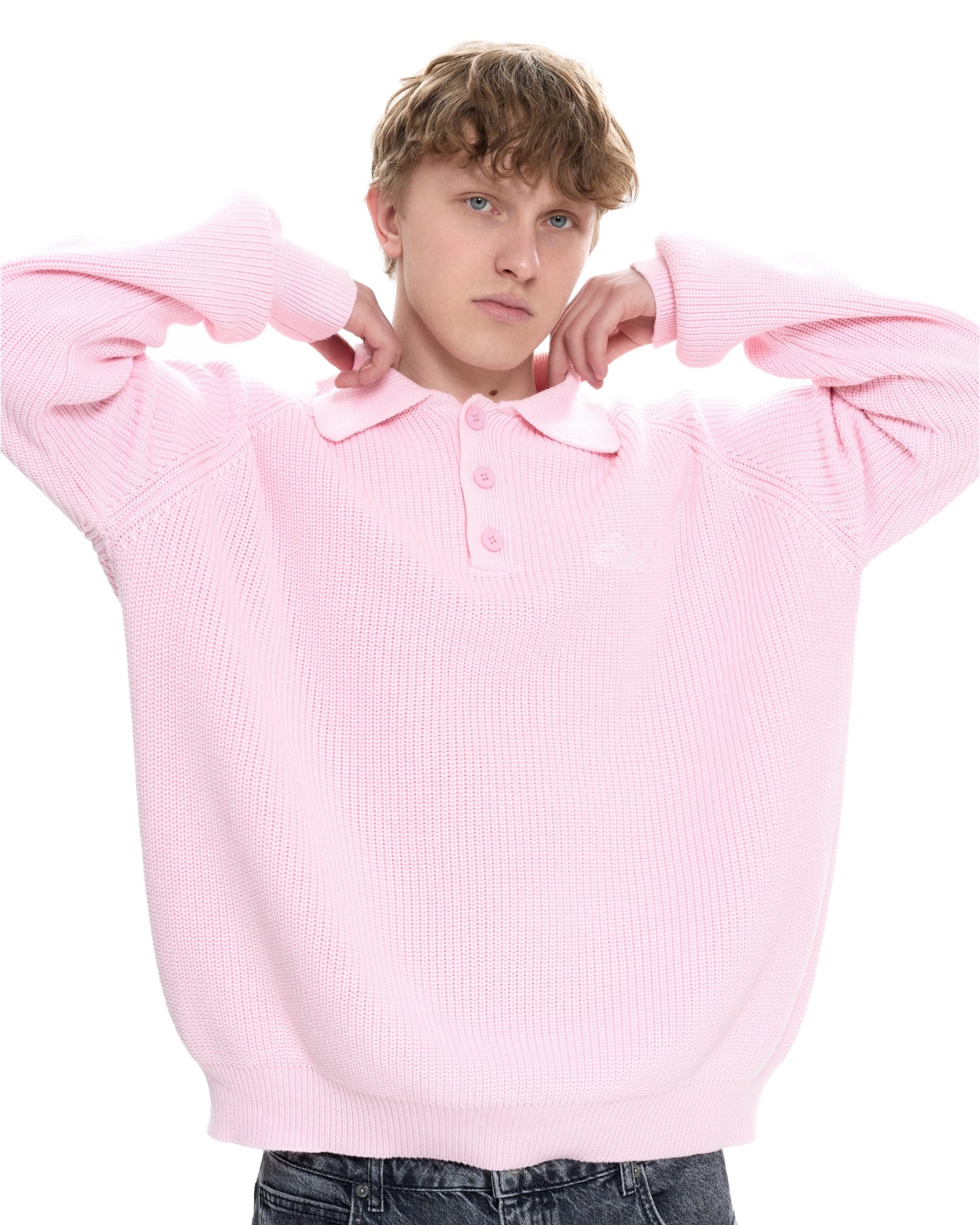 Мужское вязаное поло Розовый