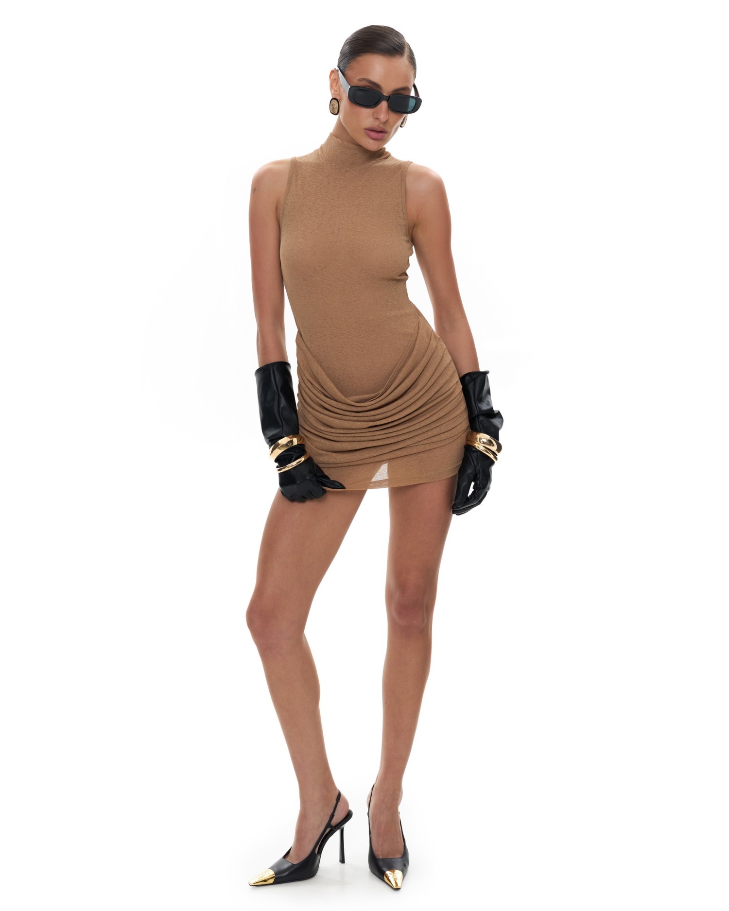 Платье с драпировкой GOOD GIRL Beige