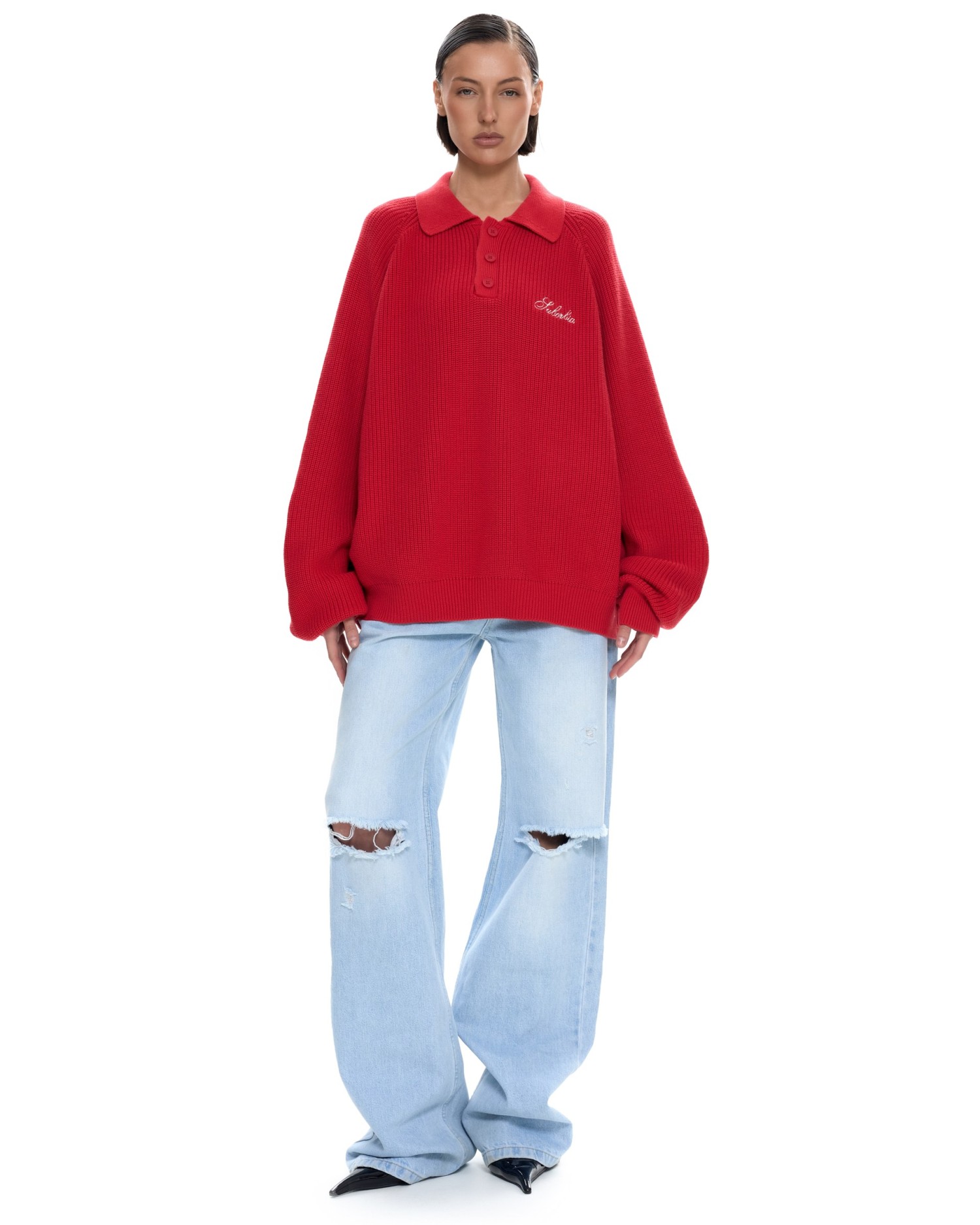 Вязаное поло Красный