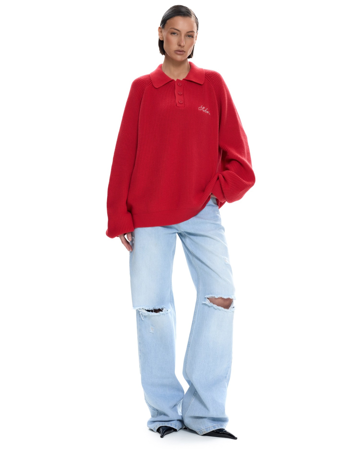 Вязаное поло Красный