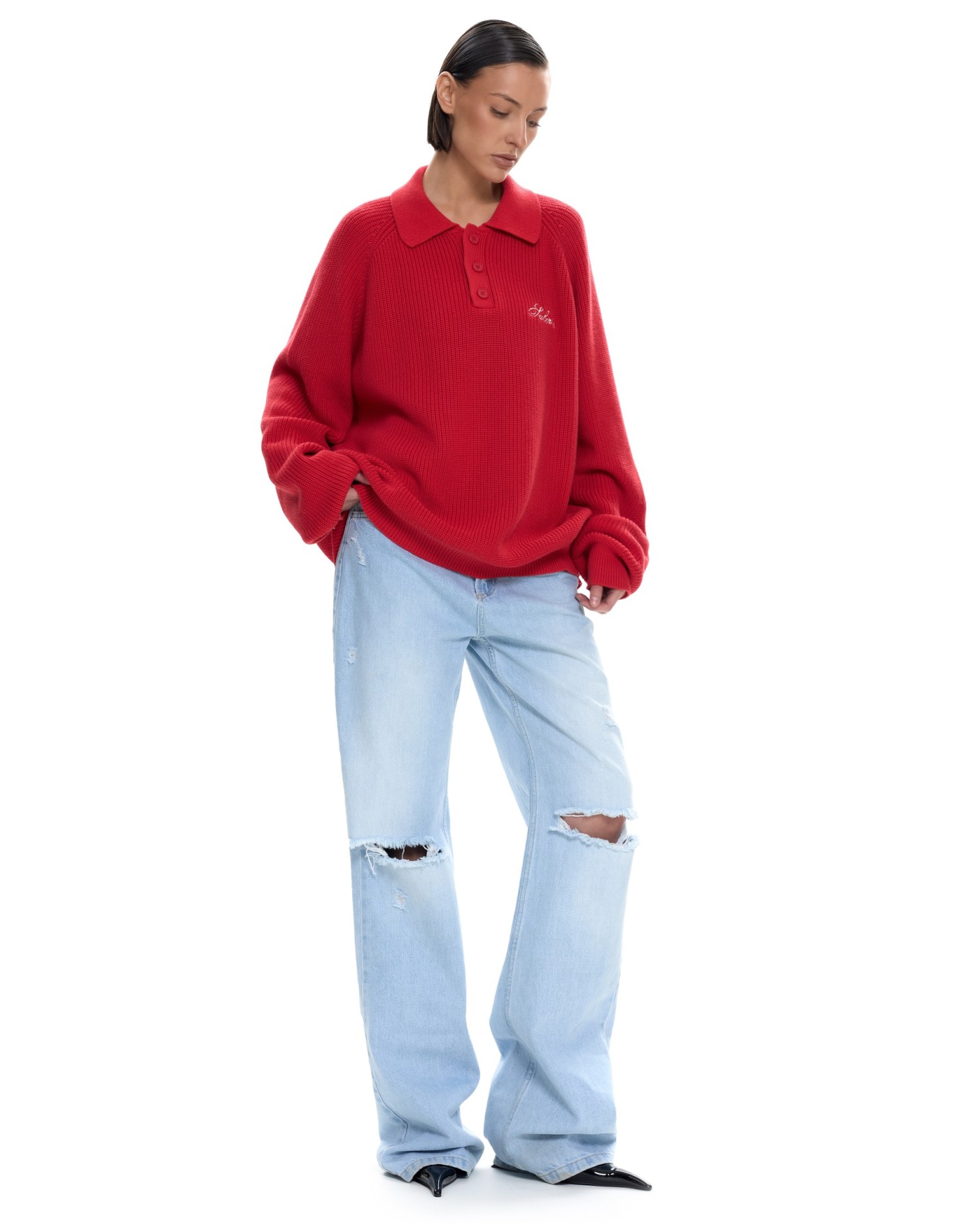 Вязаное поло Красный