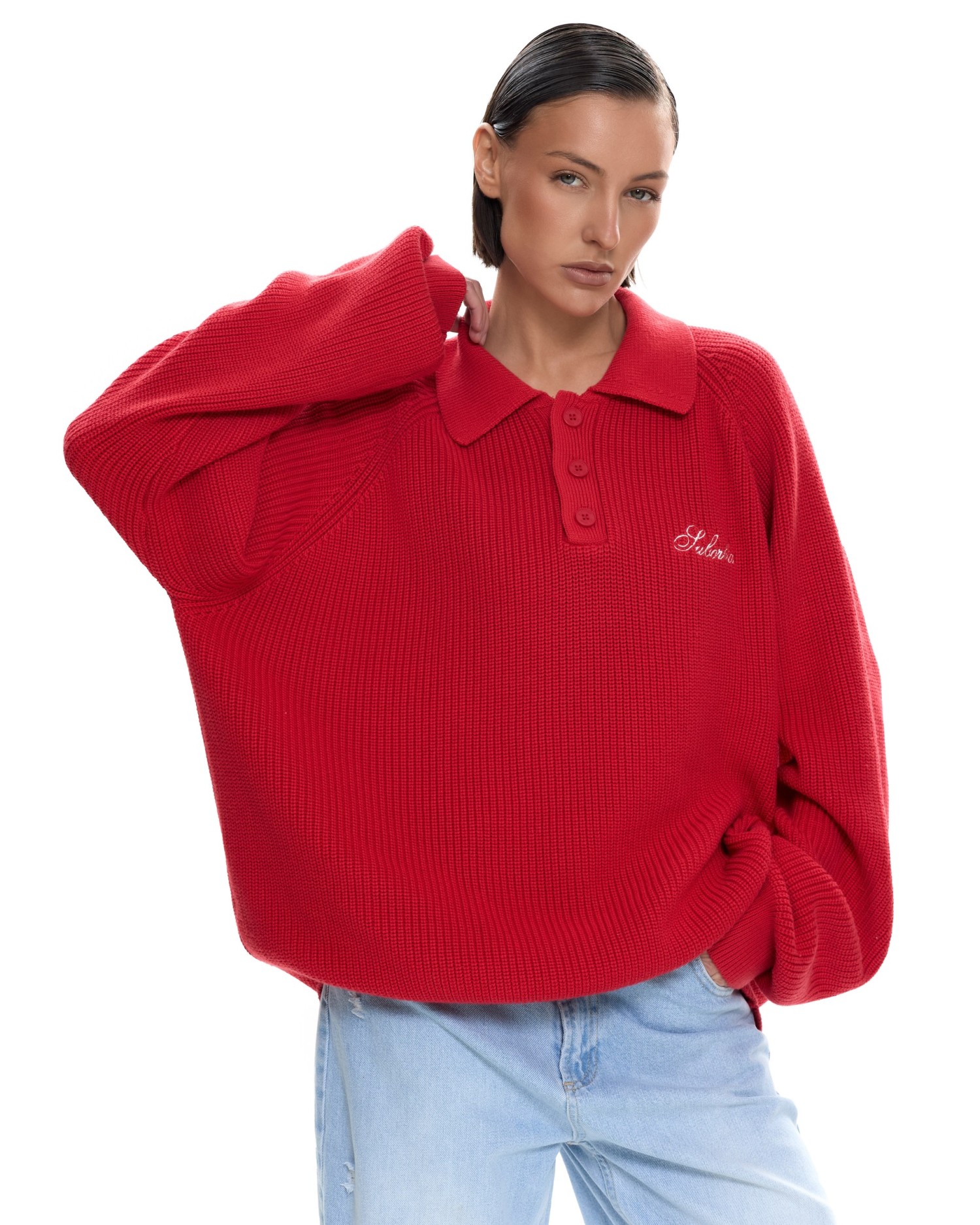 Вязаное поло Красный