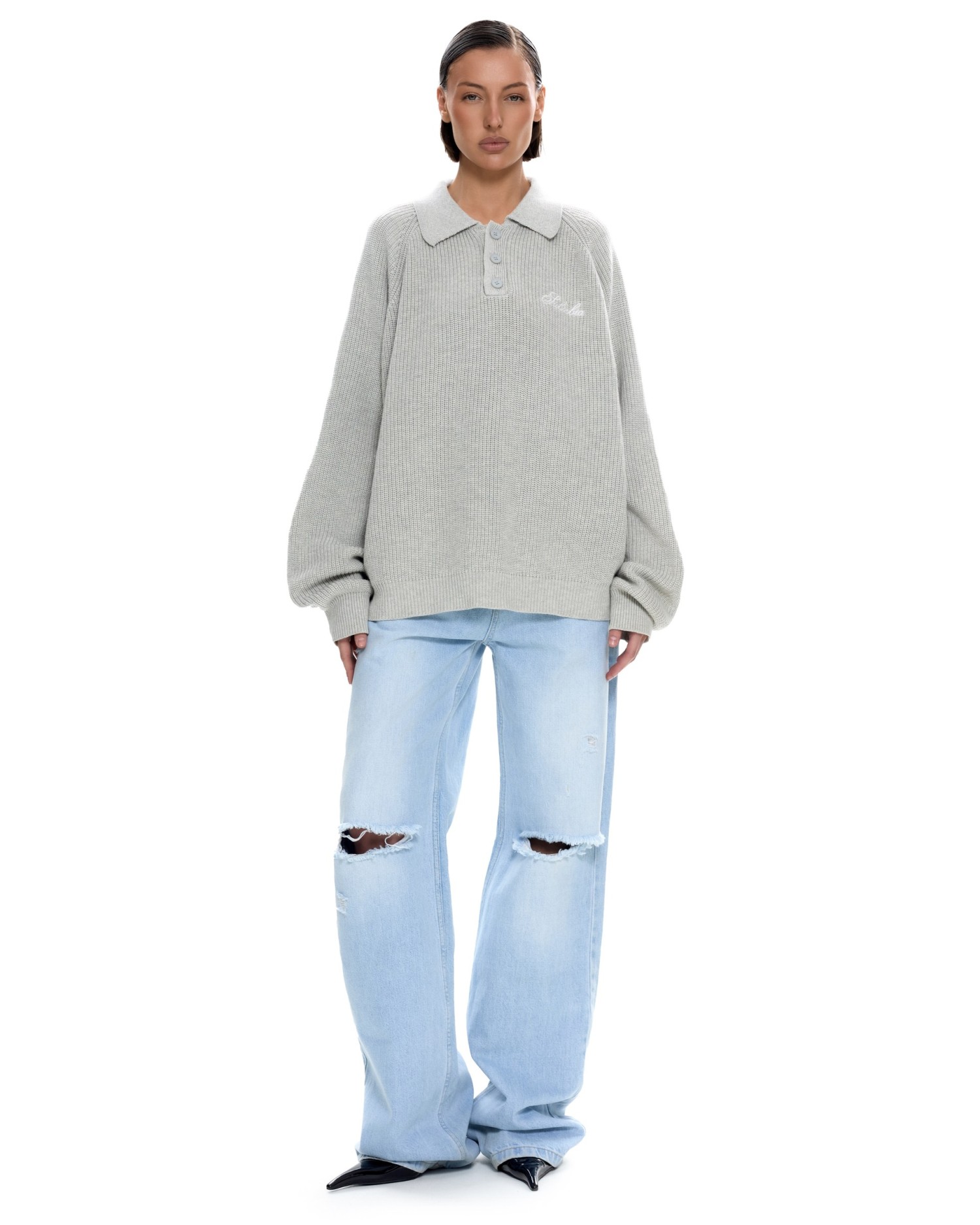 Вязаное поло Серый меланж