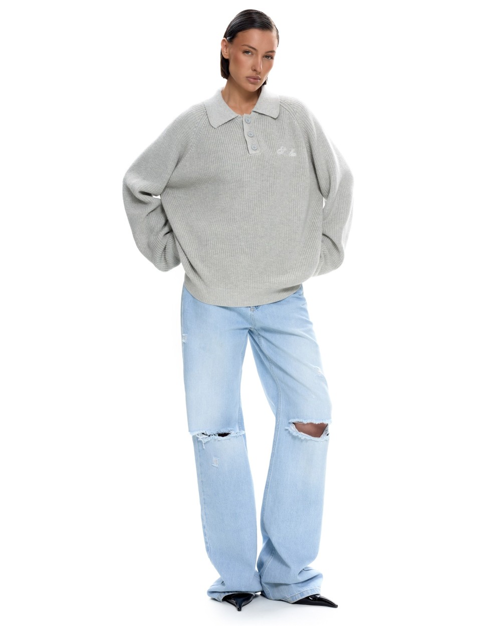 Вязаное поло Серый меланж