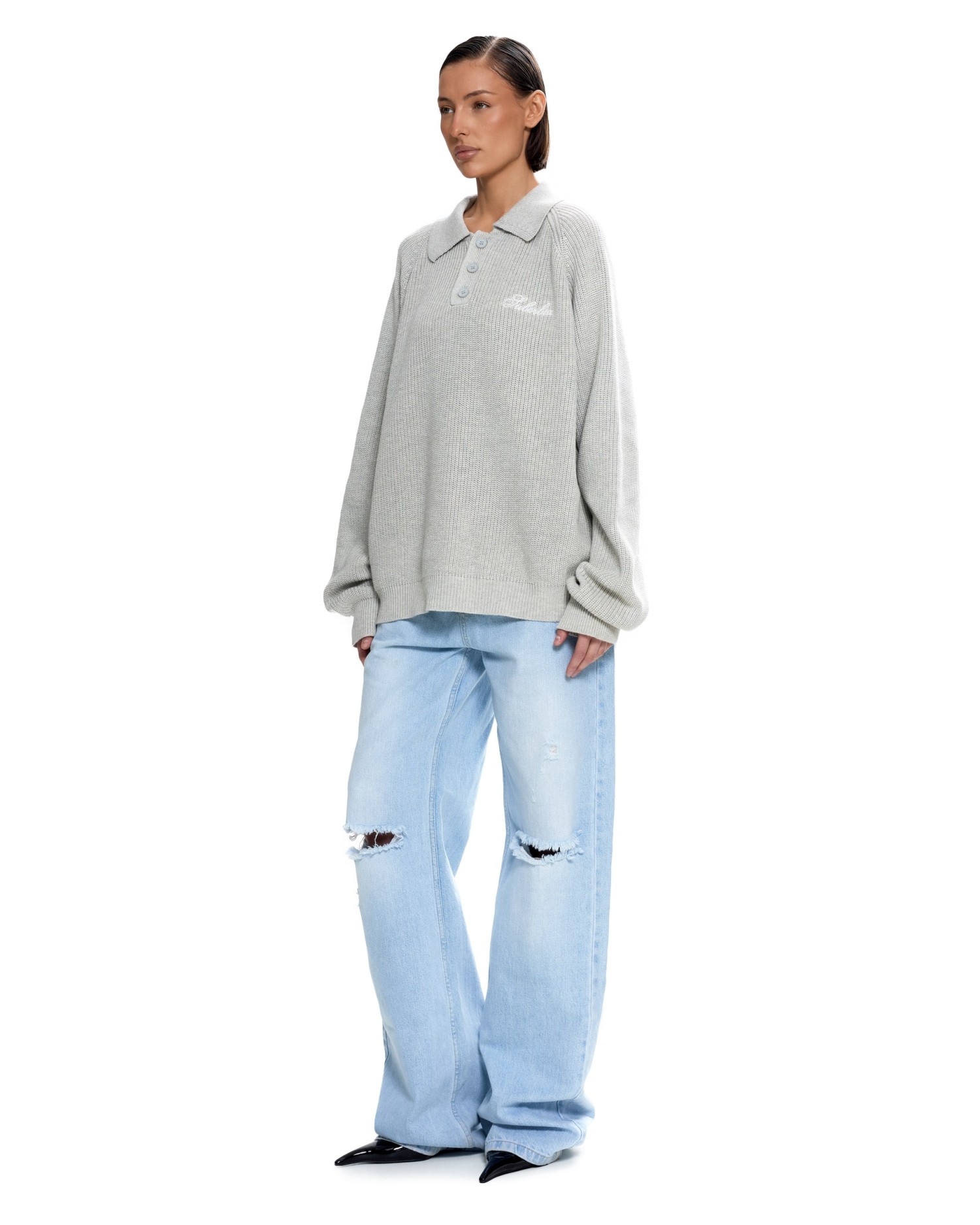 Вязаное поло Серый меланж