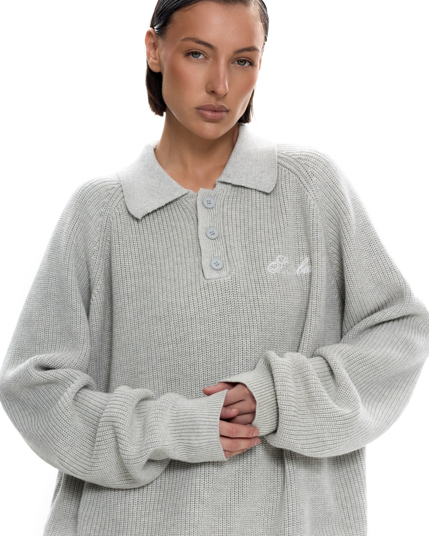 Вязаное поло Серый меланж