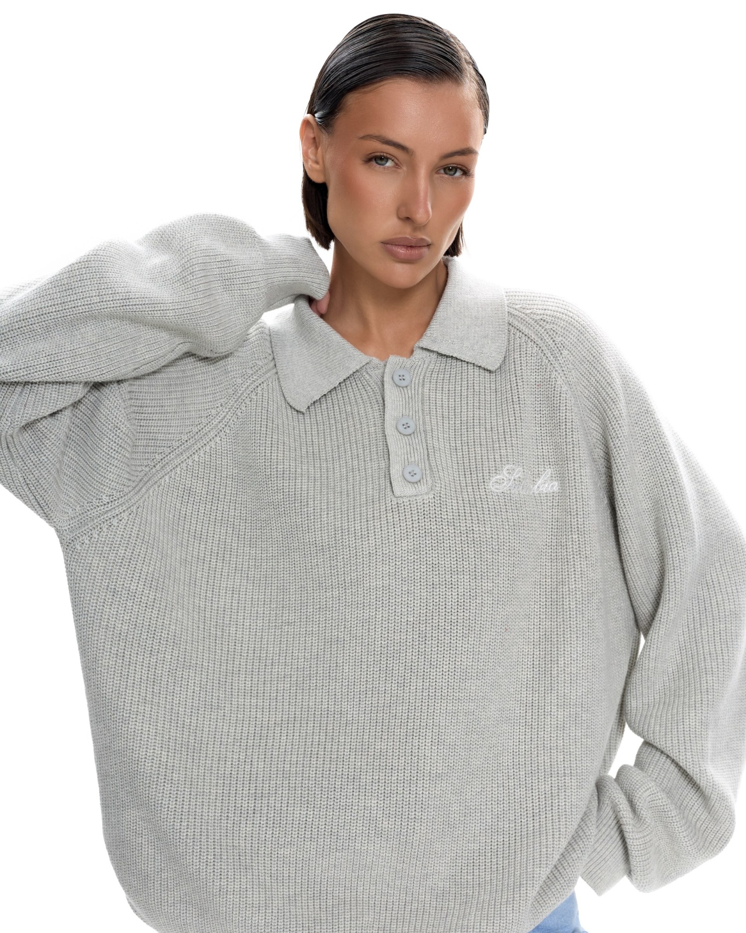 Вязаное поло Серый меланж