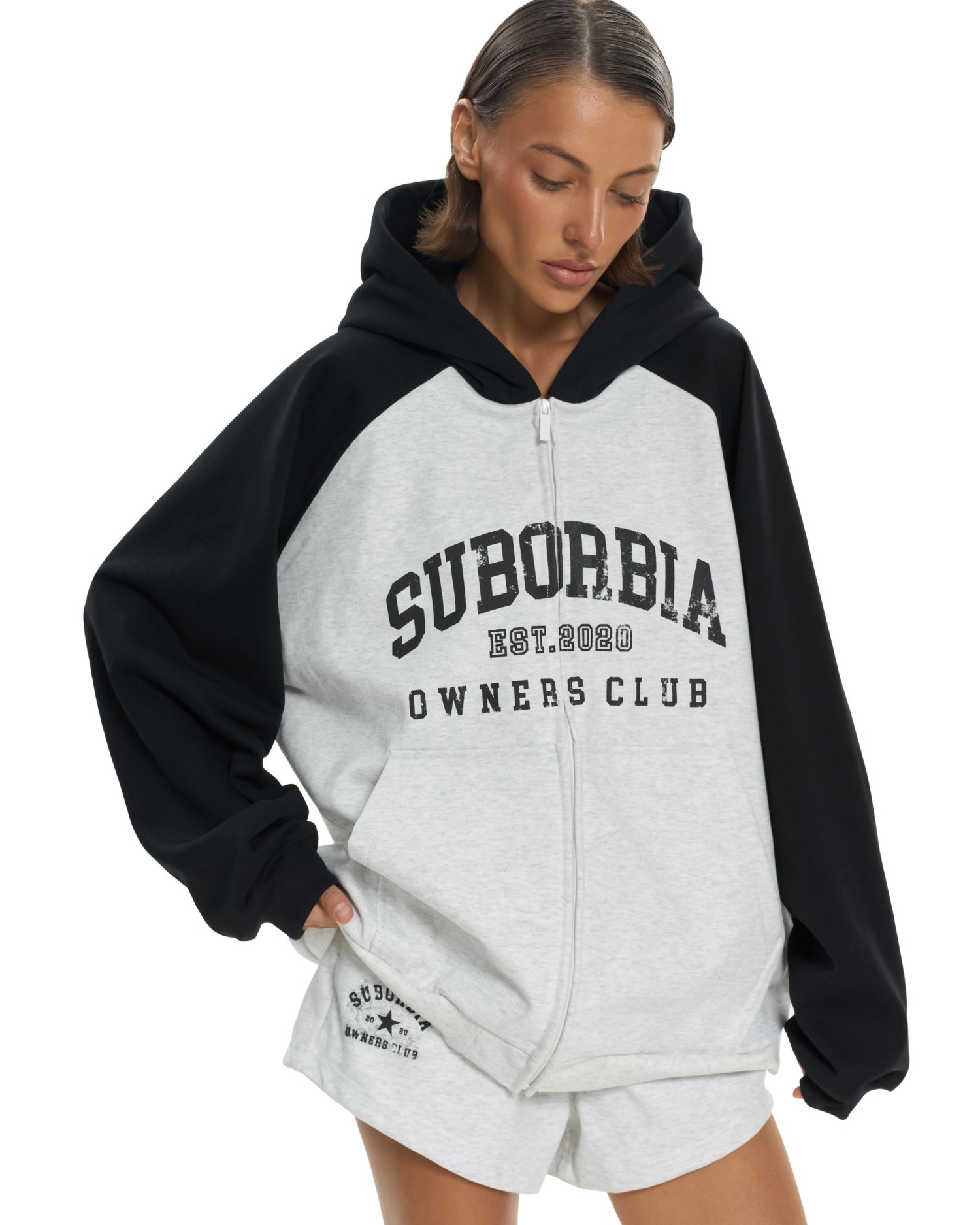 Худи зип SUBORBIA Серый меланж-Черный