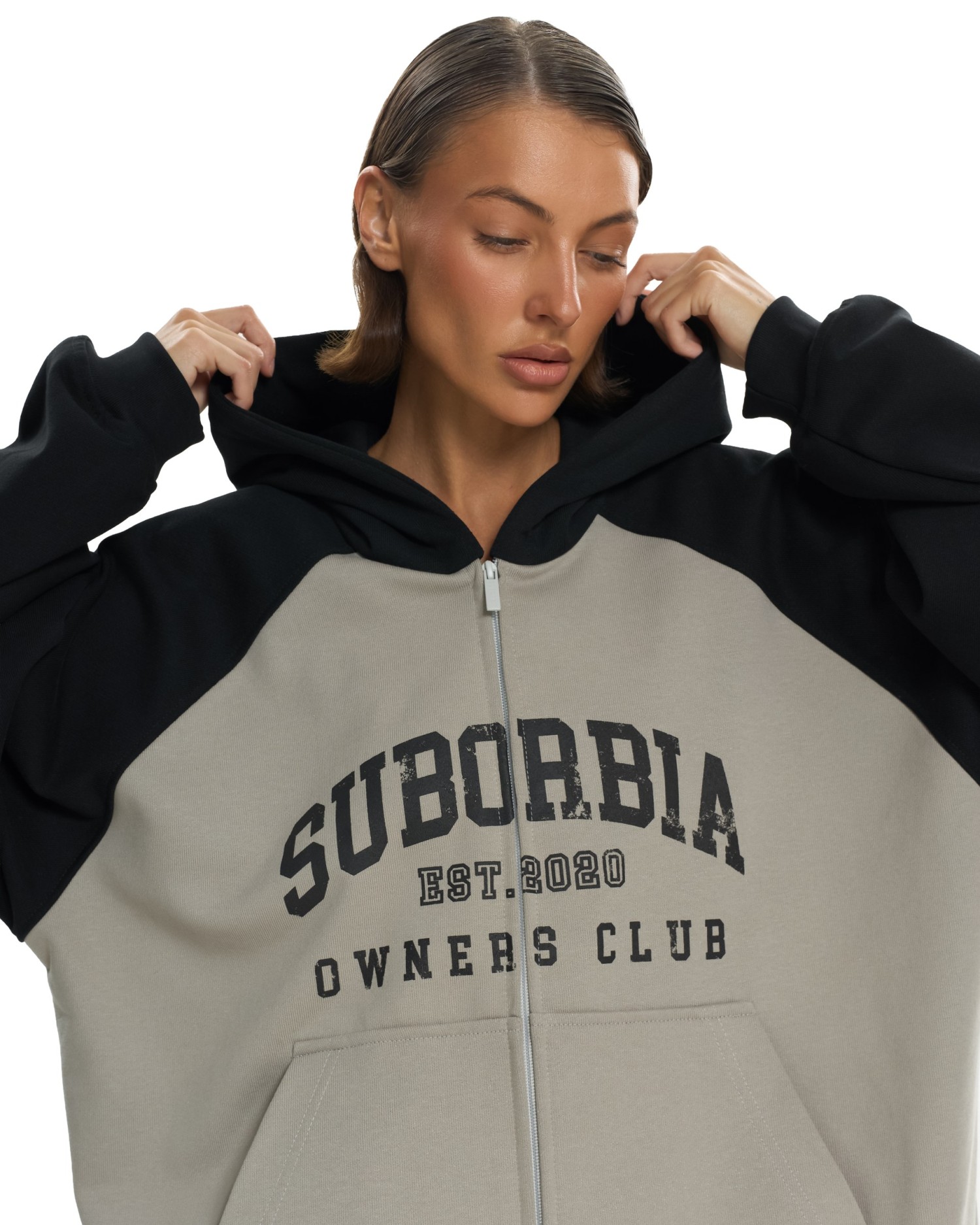 Худи зип SUBORBIA Серый меланж-Черный